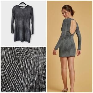 Trixxi Black Long Sleeve Open Back Dress Black Gray, XL